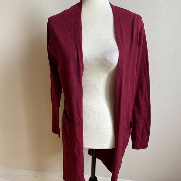 SWEET Romeo BNWOT Burgundy Cardan Open Front Sweater Xsmall New Pockets - Picture 2 of 6